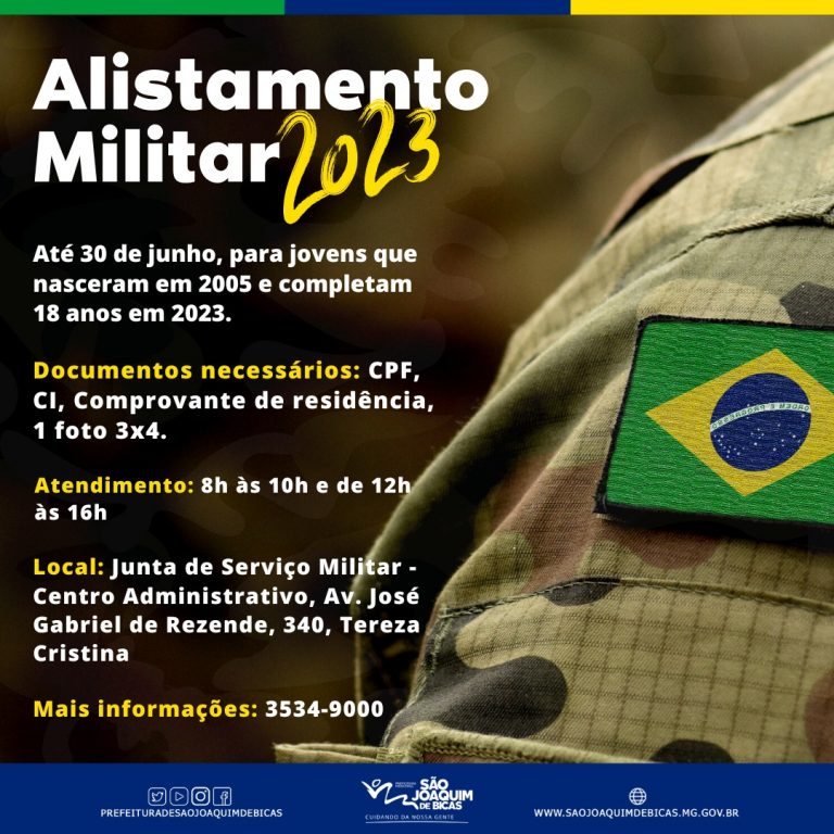 Junta Militar de São Joaquim de Bicas alerta sobre prazo de alistamento obrigatório