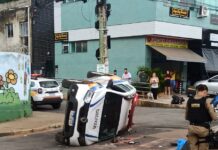 Viatura da PM capota durante perseguição no bairro Resplendor, em Igarapé